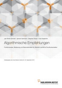 Enlarge image Cover: Algorithmische Empfehlungen - Hans-Bredow-Institut