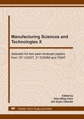 Cover: Manufacturing Sciences and Technologies X - Trans Tech Publications Ltd