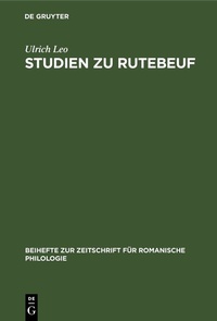 Enlarge image Cover: Studien zu Rutebeuf - De Gruyter