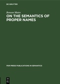 Cover: On the Semantics of Proper Names - De Gruyter
