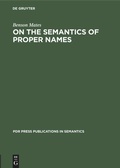 Cover: On the Semantics of Proper Names - De Gruyter
