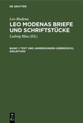 Cover: Text und Anmerkungen (Hebr&auml;isch). Einleitung - De Gruyter