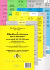 Abbildung von: DürckheimRegister® 2825-BiBu- BilanzSteuerrecht - Wichtige Gesetze MIT STICHWORTEN für deine AO-AktG-BGB-EStG-EStR-GmbHG-HGB- KStG-UStG - Dürckheim Verlag
