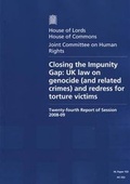 Cover: Closing the Impunity Gap: Twenty-fourth Report of Session 2008-09 - Report, Together with Formal Minutes and Oral and Written Evidence - Stationery Office Books