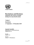 Cover: Resolutions and Decisions Adopted by the General Assembly During Its Seventy-fourth Session - United Nations