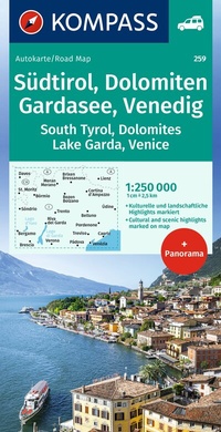 Abbildung von: KOMPASS Autokarte Südtirol, Dolomiten, Gardasee, Venedig 1:250.000 - KOMPASS-Karten