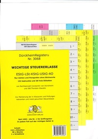 Abbildung von: DürckheimRegister® STEUERERLASSE Gesetze und §§, OHNE Stichworte - Dürckheim Verlag