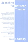 Cover: Zeitschrift f&uuml;r kritische Theorie / Zeitschrift f&uuml;r kritische Theorie, Heft 17 (2003) - zu Klampen Verlag