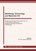 Cover: Metallurgy Technology and Materials VIII - Trans Tech Publications Ltd