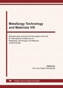 Cover: Metallurgy Technology and Materials VIII - Trans Tech Publications Ltd
