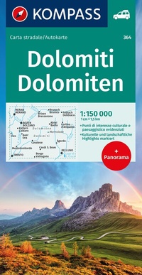 Abbildung von: KOMPASS Autokarte Dolomiti, Dolomiten, Dolomites 1:150.000 - KOMPASS-Karten