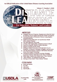 Enlarge image Cover: Distance Learning Vol 17 Issue 3 - Information Age Publishing