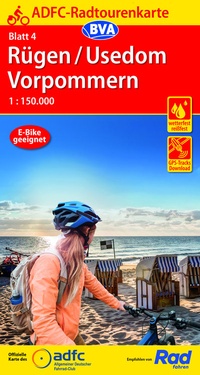 Abbildung von: ADFC-Radtourenkarte 4 Rügen/Usedom Vorpommern 1:150.000, reiß- und wetterfest, E-Bike geeignet, GPS-Tracks Download - BVA BikeMedia