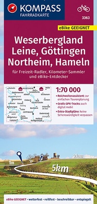 Abbildung von: KOMPASS Fahrradkarte 3363 Weserbergland, Leine, Göttingen, Northeim, Hameln 1:70.000 - KOMPASS-Karten