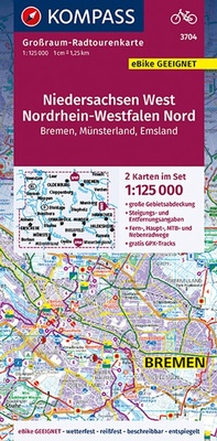 Abbildung von: KOMPASS Großraum-Radtourenkarte 3704 Niedersachsen West, Nordrhein-Westfalen Nord, 1:125.000 - KOMPASS-Karten
