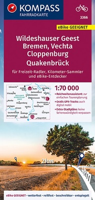 Abbildung von: KOMPASS Fahrradkarte 3366 Wildeshauser Geest Bremen Vechta Cloppenburg Quakenbrück mit Knotenpunkten 1:70.000 - KOMPASS-Karten