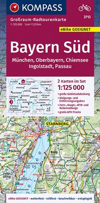Abbildung von: KOMPASS Großraum-Radtourenkarte 3712 Bayern Süd, Oberbayern, Chiemsee, Ingolstadt, Passau, München 1:125.000 - KOMPASS-Karten