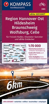 Abbildung von: KOMPASS Fahrradkarte 3365 Region Hannover Ost, Hildesheim, Braunschweig, Wolfsburg, Celle 1:70.000 - KOMPASS-Karten
