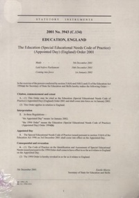 Abbildung von: The Education (Special Educational Needs Code of Practice) (Appointed Day) (England) Order 2001 - Stationery Office Books