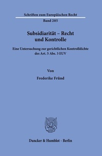 Abbildung von: Subsidiarität - Recht und Kontrolle. - Duncker & Humblot