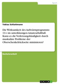 Abbildung von: Die Wirksamkeit des Aufwärmprogramms 11+ im unterklassigen Amateurfußball. Kann es die Verletzungshäufigkeit durch muskuläre Probleme der Oberschenkelrückseite minimieren? - GRIN Verlag
