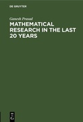 Cover: Mathematical Research in the last 20 years - De Gruyter