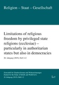 Cover: Limitations of Religious Freedom by Privileged State Religions (Ecclesiae) - Particularly in Authoritarian States But Also in Democracies - Lit Verlag
