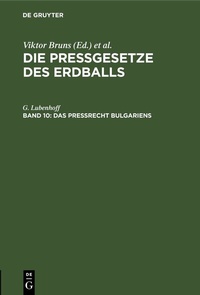 Abbildung von: Das Preßrecht Bulgariens - De Gruyter