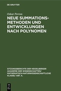 Cover: Neue Summationsmethoden und Entwicklungen nach Polynomen - De Gruyter