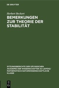 Cover: Bemerkungen zur Theorie der Stabilit&auml;t - De Gruyter
