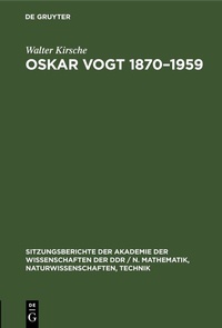 Abbildung von: Oskar Vogt 1870-1959 - De Gruyter