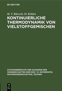 Abbildung von: Kontinuierliche Thermodynamik von Vielstoffgemischen - De Gruyter