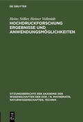 Cover: Hochdruckforschung Ergebnisse und Anwendungsm&ouml;glichkeiten - De Gruyter