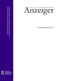 Abbildung von: Geistes-, sozial- und kulturwissenschaftlicher Anzeiger ? Zeitschrift der philosophisch-historischen Klasse der Österreichischen Akademie der Wissenschaften, 155. Jahrgang (2020) - Verlag der österreichischen Akademie der Wissenschaften