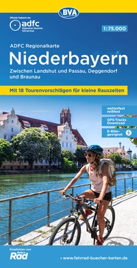 Abbildung von: ADFC-Regionalkarte Niederbayern, 1:75.000, mit Tagestourenvorschlägen, reiß- und wetterfest, E-Bike-geeignet, GPS-Tracks Download - BVA BikeMedia