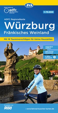 Abbildung von: ADFC-Regionalkarte Würzburg Fränkisches Weinland, 1:75.000, mit Tagestourenvorschlägen, reiß- und wetterfest, E-Bike-geeignet, GPS-Tracks Download - BVA BikeMedia