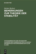 Cover: Bemerkungen zur Theorie der Stabilit&auml;t - De Gruyter