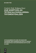 Cover: Zur Sorption an Tetracalciumaluminathydroxysalzen - De Gruyter