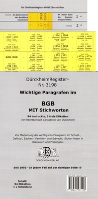 Abbildung von: DürckheimRegister® BGB - WICHTIGE §§ MIT STICHWORTEN Im Bürgerlichen Gesetzbuch - Dürckheim Verlag