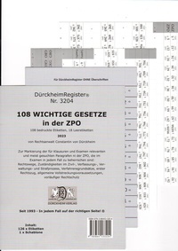 Abbildung von: DürckheimRegister® 108 WICHTIGE §§ in der ZPO, ohne Stichworte - Dürckheim Verlag