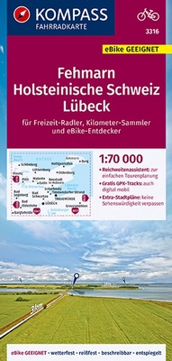 Abbildung von: KOMPASS Fahrradkarte 3316 Fehmarn, Holsteinische Schweiz, Lübeck 1:70.000 - KOMPASS-Karten
