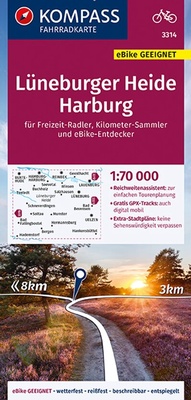 Abbildung von: KOMPASS Fahrradkarte 3314 Lüneburger Heide, Harburg mit Knotenpunkten 1:70.000 - KOMPASS-Karten
