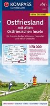 Cover: KOMPASS Fahrradkarte 3322 Ostfriesland mit allen Ostfriesischen Inseln mit Knotenpunkten 1:70.000 - KOMPASS-Karten