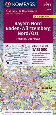 Abbildung von: KOMPASS Großraum-Radtourenkarte 3710 Bayern Nord, Baden-Württemberg Nord/Ost, 1:125.000 - KOMPASS-Karten
