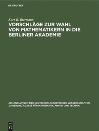 Abbildung von: Vorschlaege Zur Wahl Von Mathematikern in Die Berliner Akademie - Mercury Learning and Information