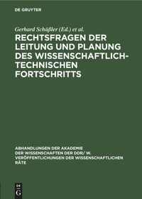 Abbildung von: Rechtsfragen Der Leitung Und Planung Des Wissenschaftlich-Technischen Fortschritts - Mercury Learning and Information