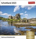 Cover: Schottland Sehnsuchtskalender 2023. Postkarten-Fotokalender voll typisch schottischer Motive. Wochenkalender mit Urlaubsfeeling. Die Sch&ouml;nheit Schottlands in einem kleinen Kalender. Zum Aufstellen und Aufh&auml;ngen. - Harenberg
