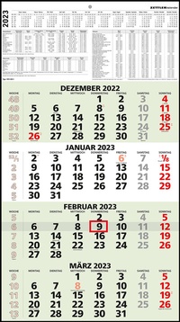 Bild: 4-Monatskalender Recycling 2023 - 33x58,8 cm - mit Kopftafel und Datumsschieber - Blauer Engel - Mehrmonatsplaner - 959-0700 - Zettler