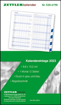 Bild vergrößern Bild: Kalender-Ersatzeinlage 2023 - für den Taschenplaner Typ 540 - 8,8x15,2 cm - 1 Woche auf 1 Seiten - separates Adressheft - faltbar - Notizheft - 520-6198 - Zettler