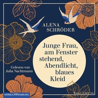 Abbildung von: Junge Frau, am Fenster stehend, Abendlicht, blaues Kleid - Hörbuch Hamburg